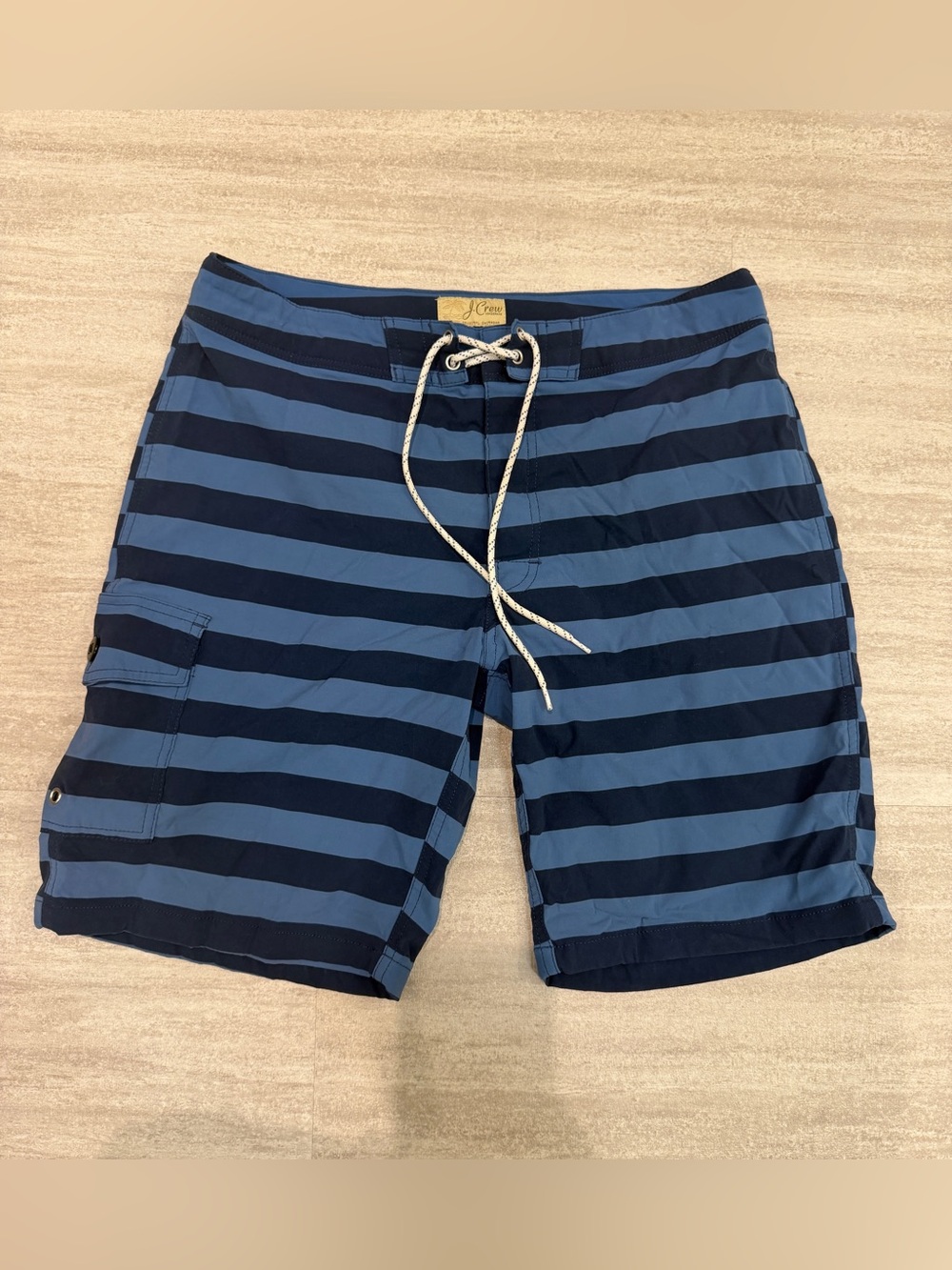 J.Crew Original Swimwear Blue Striped Board Shorts Men’s 31 Cargo Swim Trunks
